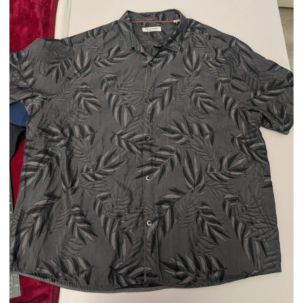 TOMMY BAHAMA Coconut Point Shirt Mens 3XL XXXL Black Gray Palm Leaf IslandZone